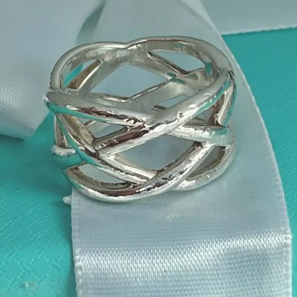Tiffany Celtic Knot Wide Silver Open Ring - Sz 6.5 - Picture 9 of 16